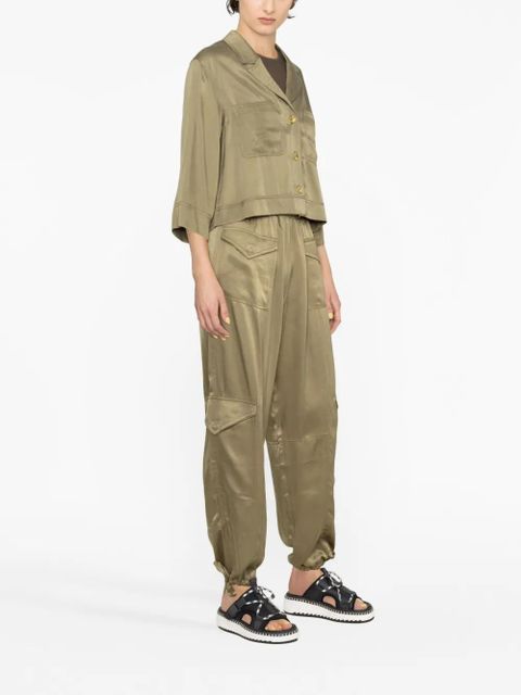 GANNI cropped satin shirt - Green - zdjęcie produktu nr 2