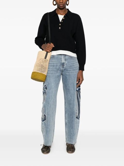 SANDRO polo-collar button-embellishment sweater - Blue