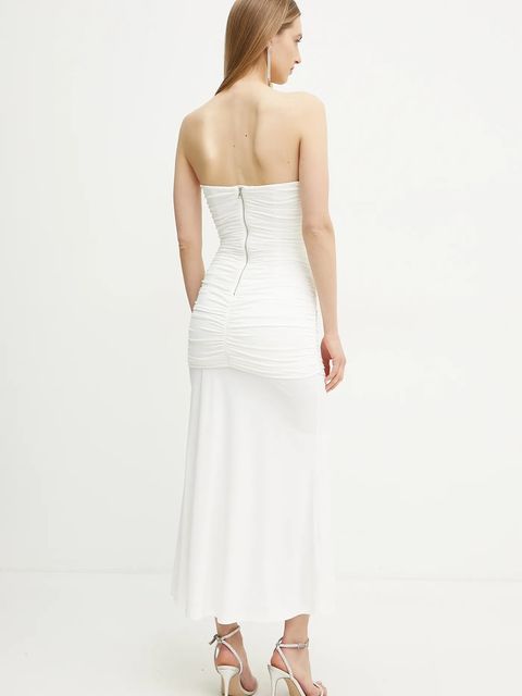 Bardot sukienka kolor biały maxi dopasowana 59692DB1