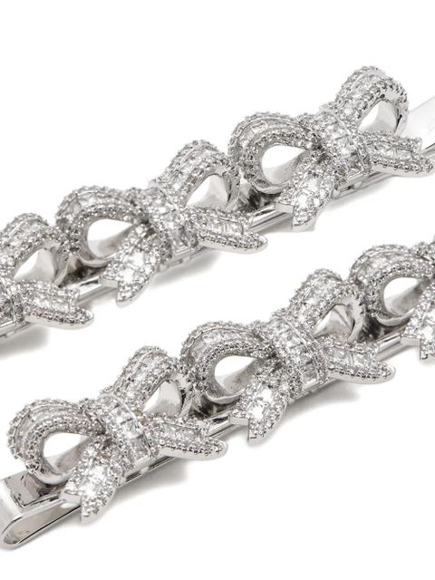 Self-Portrait crystal-embellished bow hair slides - Silver