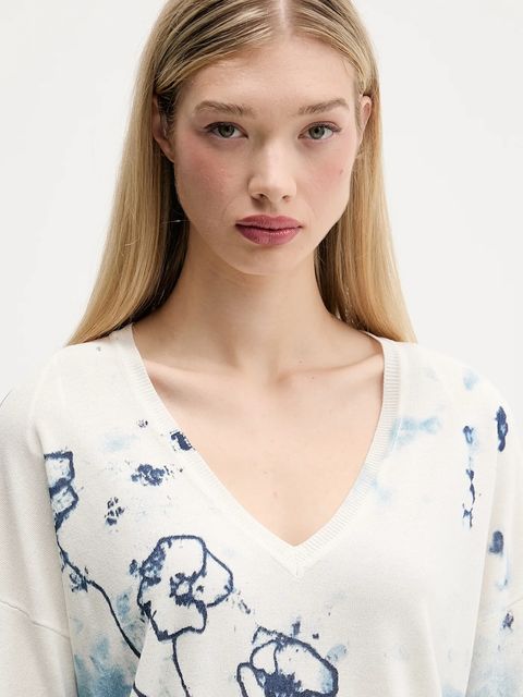 Desigual sweter z domieszką lnu HELSINKI damski kolor beżowy lekki 25SWJF33 - zdjęcie produktu nr 2