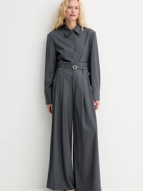 ISABELLE BLANCHE spodnie z domieszką wełny damskie kolor szary proste high waist IS25FW-P036-T002