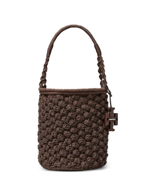 Tory Burch Ella hand-crocheted popcorn bucket bag - Brown - zdjęcie produktu nr 1