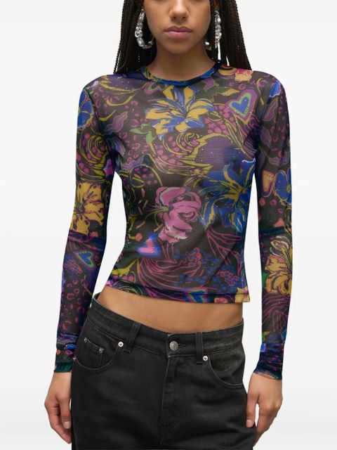 AREA hotfix printed tulle top - Black