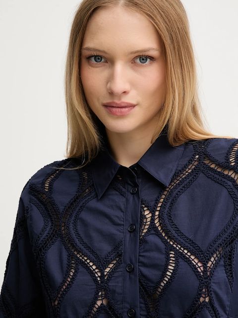 Mos Mosh bluzka bawełniana NOLIN damska kolor niebieski gładka 174010 - zdjęcie produktu nr 2