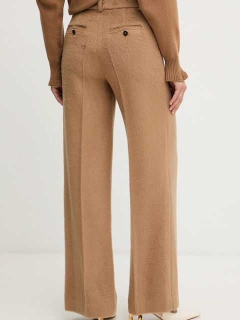 Luisa Spagnoli spodnie wełniane damskie kolor beżowy szerokie high waist 542647