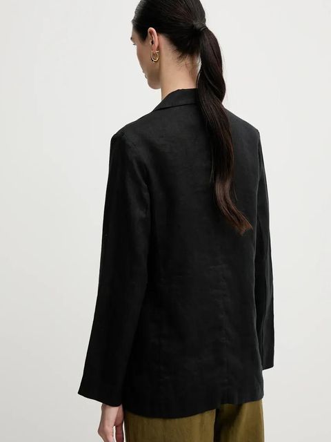 Sisley marynarka lniana kolor czarny jednorzędowa gładka