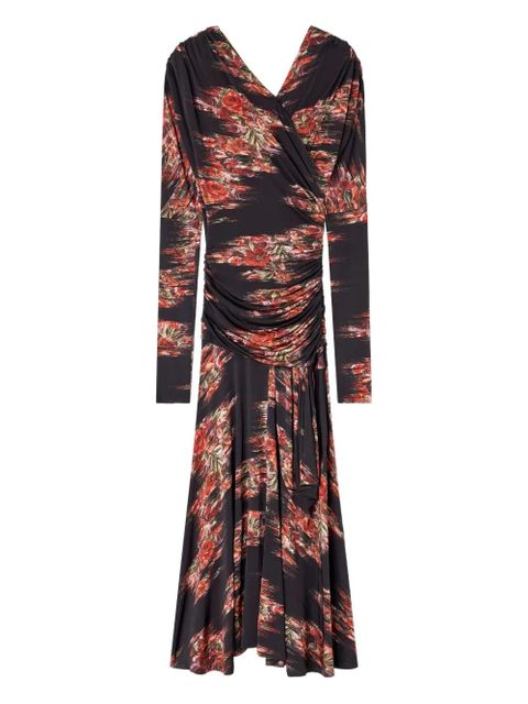GANNI floral-print ruched midi dress - Black - zdjęcie produktu nr 1