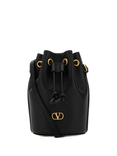 Valentino Garavani V-logo drawstring leather bucket bag - Black - zdjęcie produktu nr 1