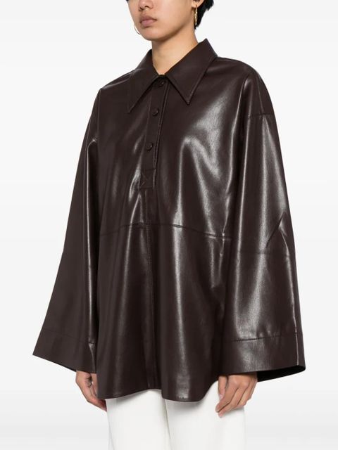 Nanushka Clarice faux leather polo shirt - Brown