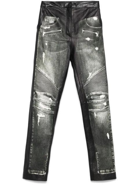 Balmain denim-print leather trousers - Black - zdjęcie produktu nr 1