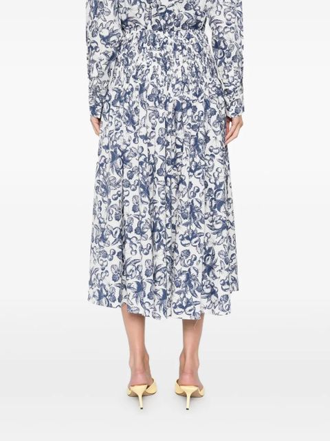 Maje fruit-print smocked midi skirt - White