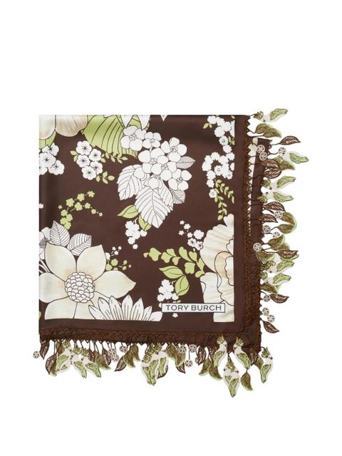 Tory Burch floral silk square scarf - Brown