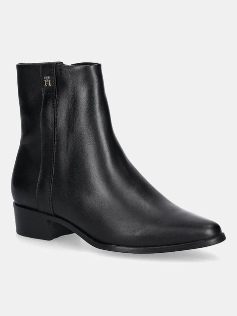Tommy Hilfiger botki skórzane TH LEATHER POINTY ZIP BOOTIE damskie kolor czarny na słupku FW0FW08980 - zdjęcie produktu nr 1