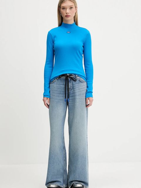 Hugo Blue longsleeve damski kolor turkusowy z półgolfem 50525318 - zdjęcie produktu nr 2