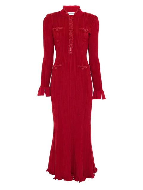 Self-Portrait beaded-trim ribbed midi dress - Red - zdjęcie produktu nr 1