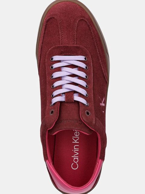 Calvin Klein sneakersy skórzane LOW PRO CUPS LACE UP kolor bordowy HW0HW02683