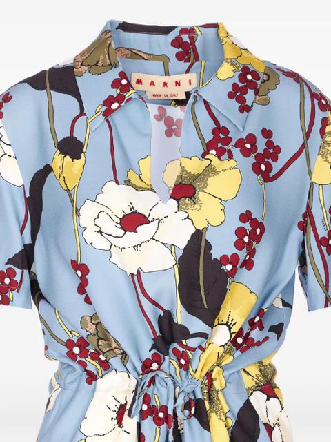 Marni floral-print V-neck dress - Blue