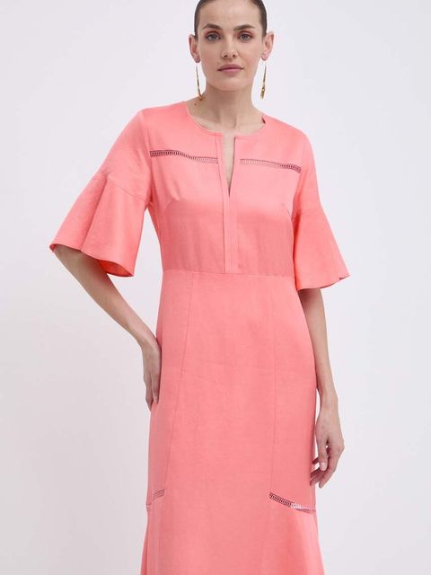 BOSS sukienka z domieszką lnu