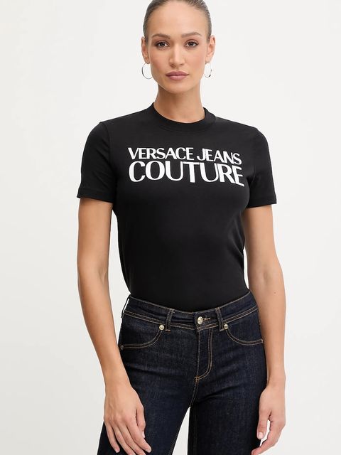 Versace Jeans Couture t-shirt bawełniany damski kolor czarny 79HAHE05 CJ00E - zdjęcie produktu nr 1