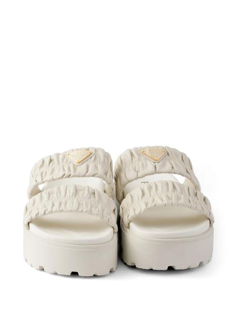 Prada Matelassé nappa leather flatform slides - Neutrals