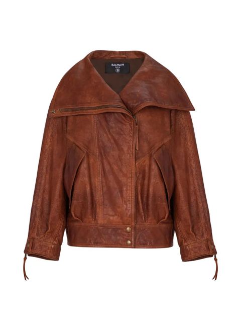 Balmain zip lambskin bomber jacket - Brown - zdjęcie produktu nr 1