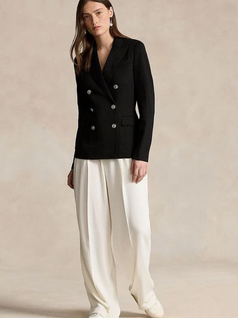 Polo Ralph Lauren marynarka z domieszką wełny kolor czarny dwurzędowa gładka