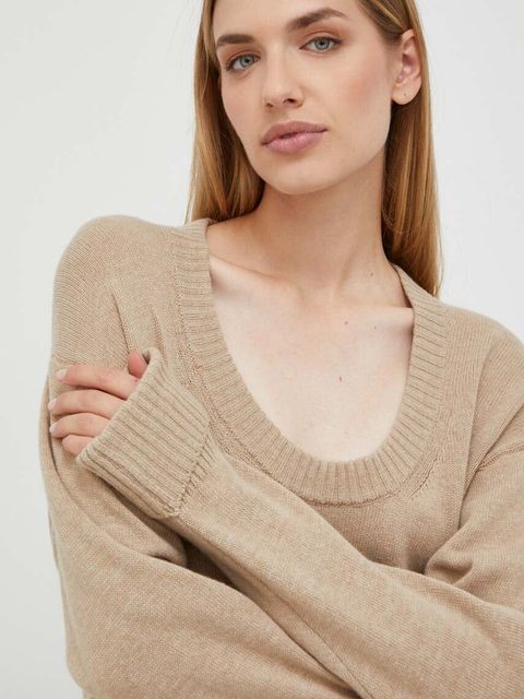 Trussardi sweter z domieszką wełny damski kolor beżowy lekki