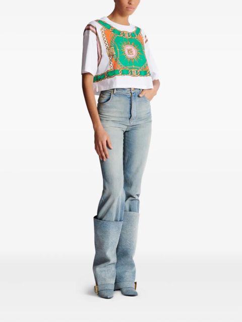 Balmain Foulard-print cropped T-shirt - White