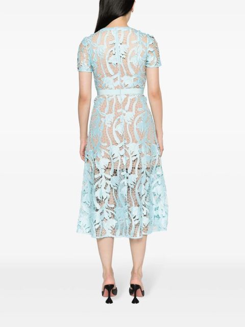 Self-Portrait guipure-lace flared midi dress - Blue