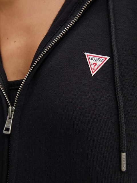 Guess Jeans bluza damska kolor czarny z kapturem gładka W4YQ03 KC811