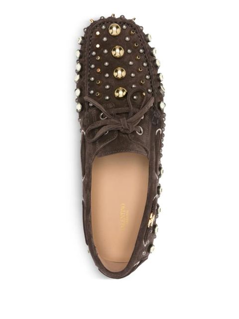 Valentino Garavani studded suede boat shoes - Brown