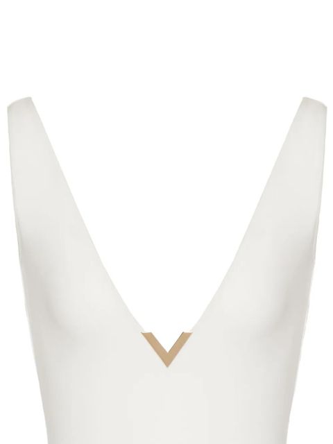 Valentino Garavani logo-plaque V-neck swimsuit - White
