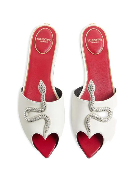 Valentino Garavani Coeur Vipère slide sandals in kidskin - White