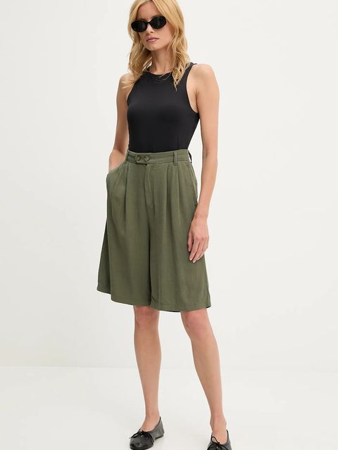 Answear.LAB szorty lniane damskie kolor zielony gładkie high waist - zdjęcie produktu nr 2