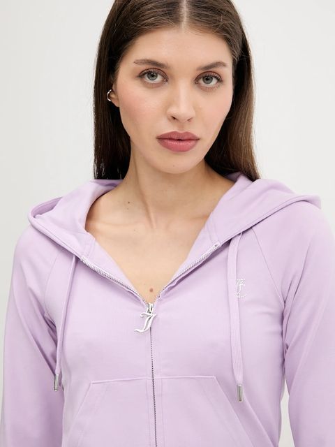 Juicy Couture bluza SINGLE JERSEY OLA HOODIE damska kolor fioletowy z kapturem z aplikacją JCWAS125310