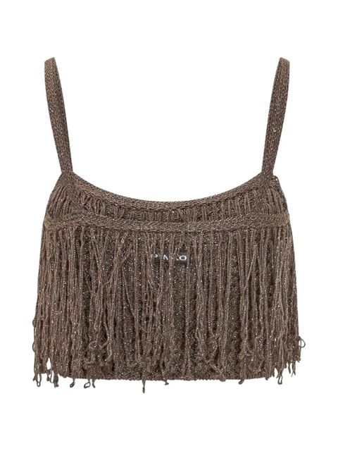 PINKO Paeonia fringe-trimmed top - Brown - zdjęcie produktu nr 2