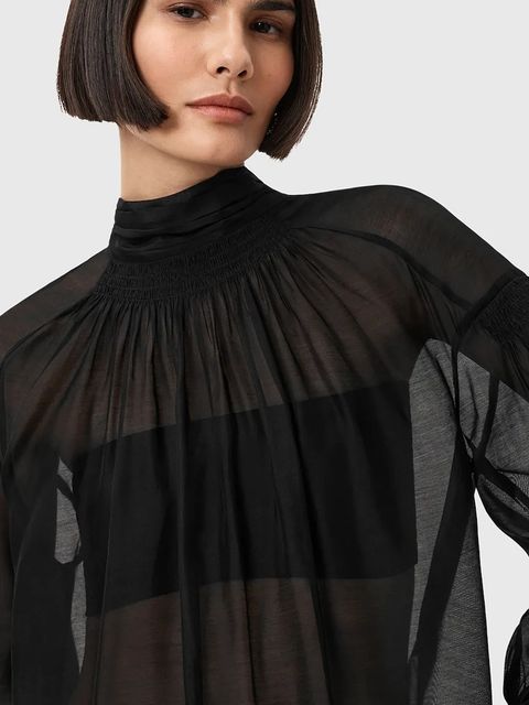 AllSaints bluzka z dodatkiem jedwabiu PEARLA damska kolor czarny gładka W027PD - zdjęcie produktu nr 2