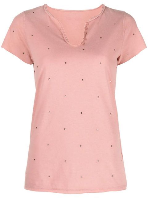 Zadig&Voltaire rhinestone-embellished Henley-neck T-shirt - Pink - zdjęcie produktu nr 1