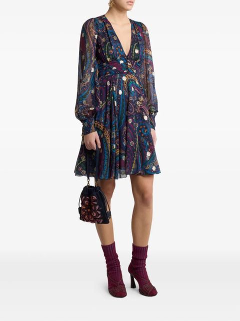 ETRO paisley-print V-neck mini day dress - Blue