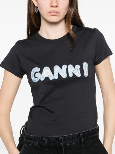 GANNI logo-embroidery T-shirt - Black