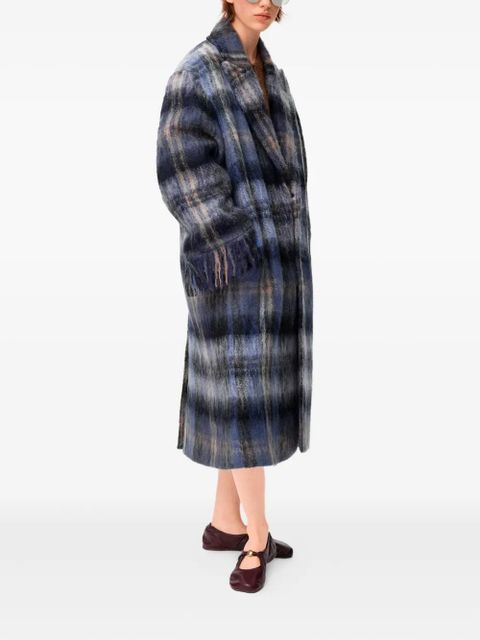 LOEWE plaid fringed coat - Blue