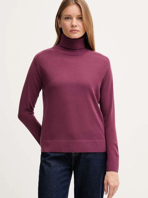 United Colors of Benetton sweter wełniany damski kolor fioletowy lekki z golfem 11AHD203Y - zdjęcie produktu nr 1