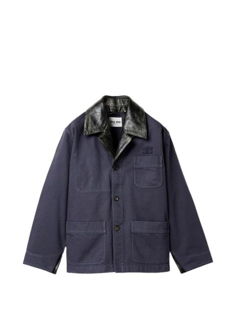 Miu Miu patch-pocket embroidered-logo jacket - Blue - zdjęcie produktu nr 1