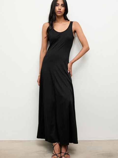 Answear.LAB sukienka bawełniana kolor czarny maxi rozkloszowana - zdjęcie produktu nr 1