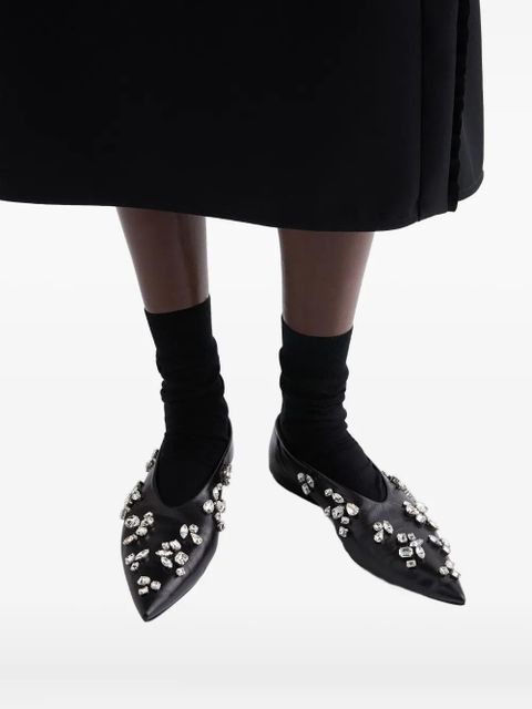 Jil Sander crystal-embellished pointed-toe ballet flats - Black