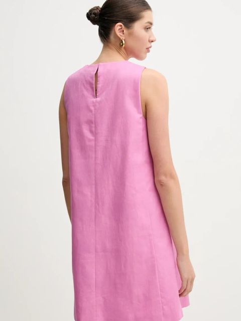 Weekend Max Mara sukienka z domieszką lnu kolor fioletowy mini rozkloszowana 2515221102600