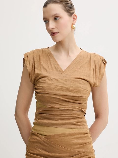 Pinko bluzka lniana damskie kolor beżowy gładka 104985 A2GF - zdjęcie produktu nr 1