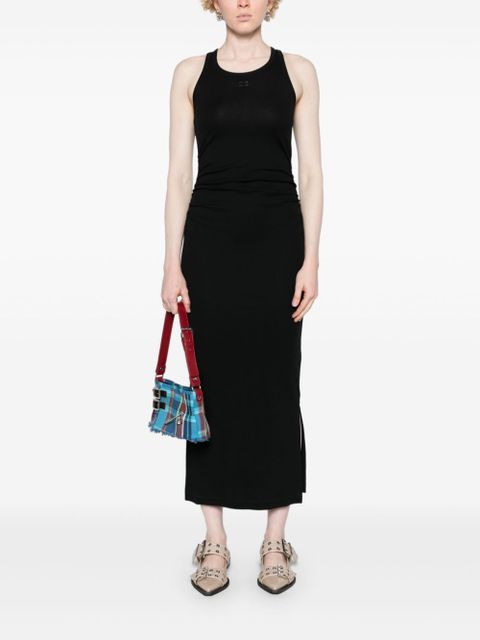 GANNI logo-embroidered ruched dress - Black