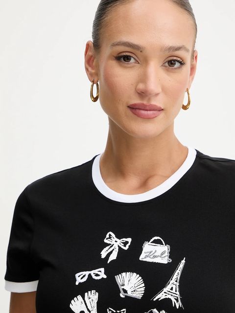 Karl Lagerfeld t-shirt bawełniany damski kolor czarny B1W17027